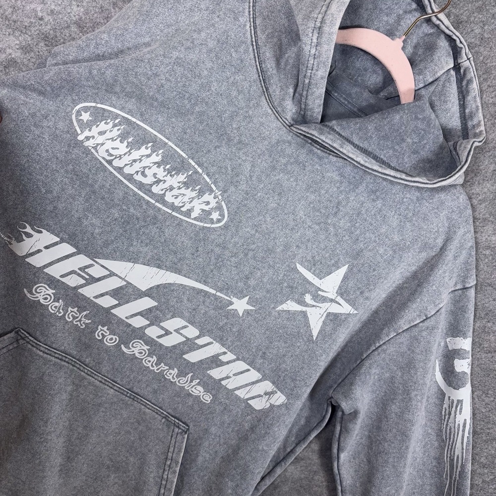 HELLSTAR Pullover Hoodie Mens Sz M Gray Path to Paradise Graphic Pocket